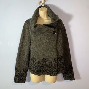 Adrienne Vitadinni Gray wrap cardigan with Black folk print wool blend large